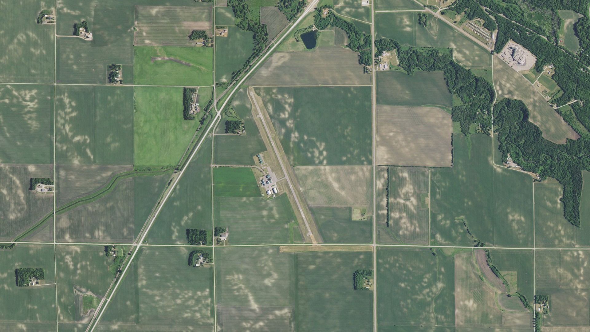 Aerial view of land around Minnesota Falls, Minnesota