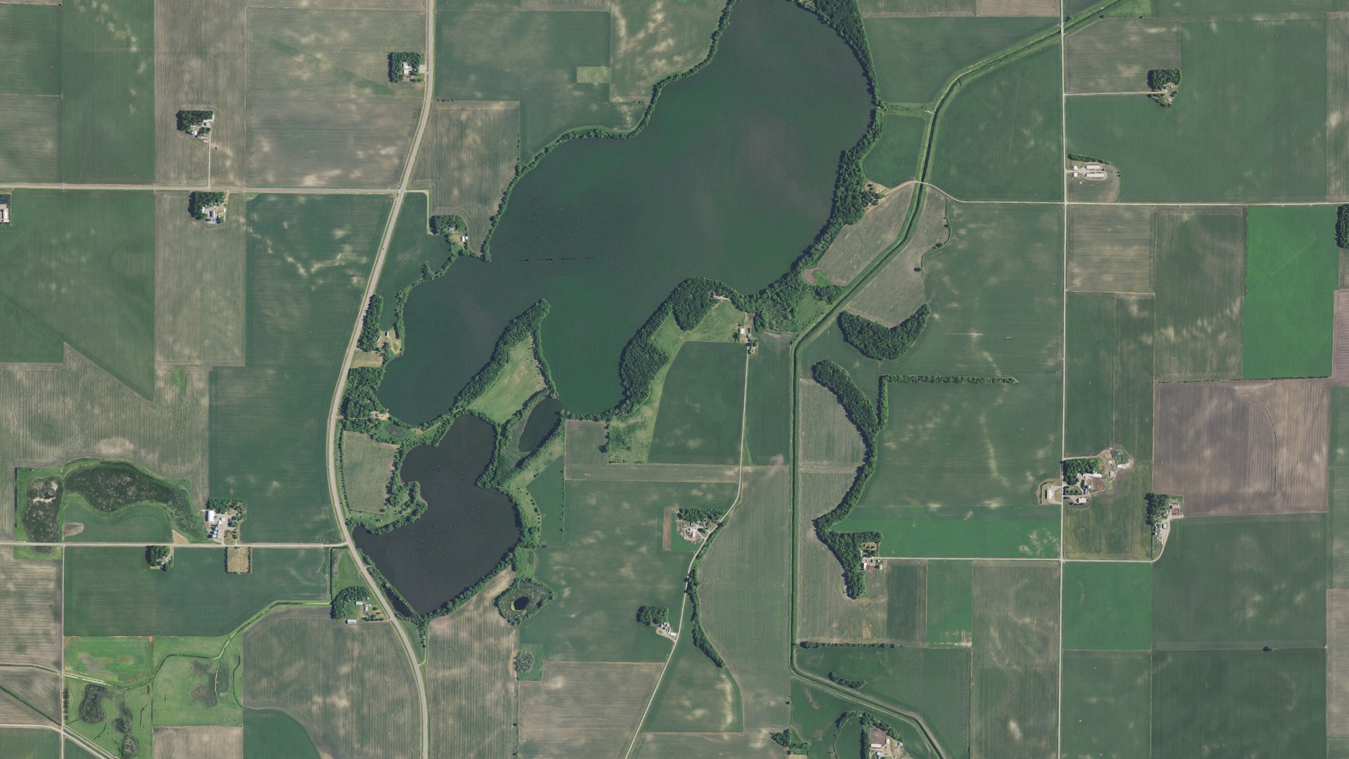 Aerial view of land around Wood Lake, Minnesota
