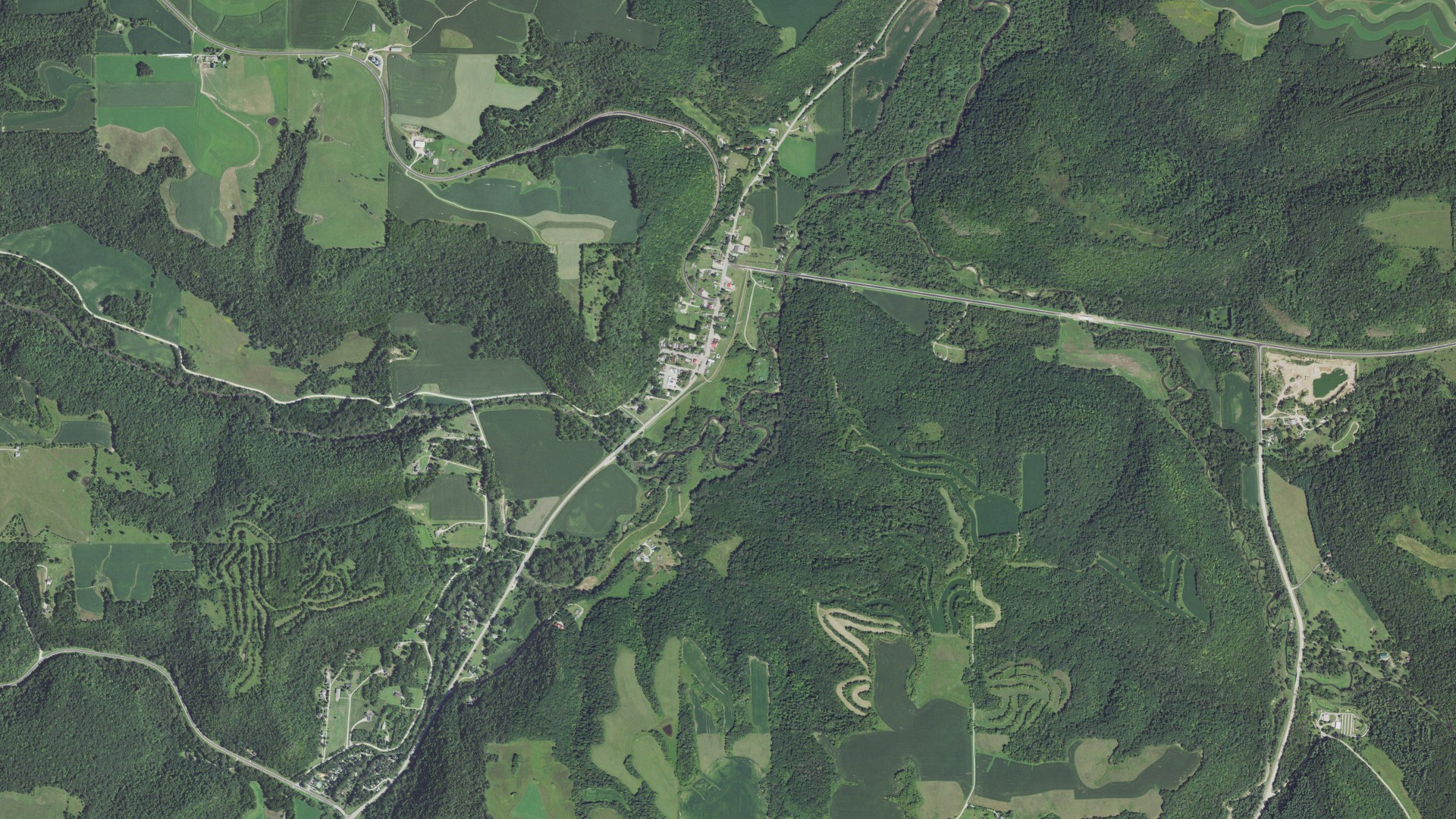 Aerial view of land around Elba, Minnesota