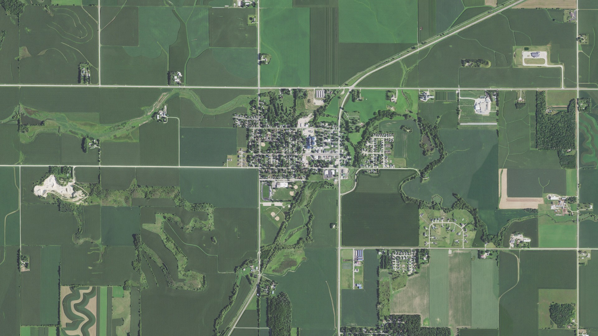 Aerial view of land around Elgin, Minnesota