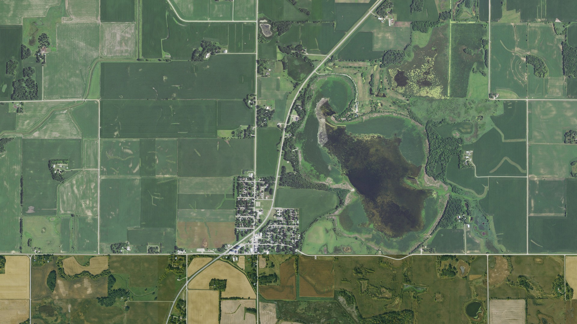 Natural-color aerial photograph of land around Emmons, Minnesota