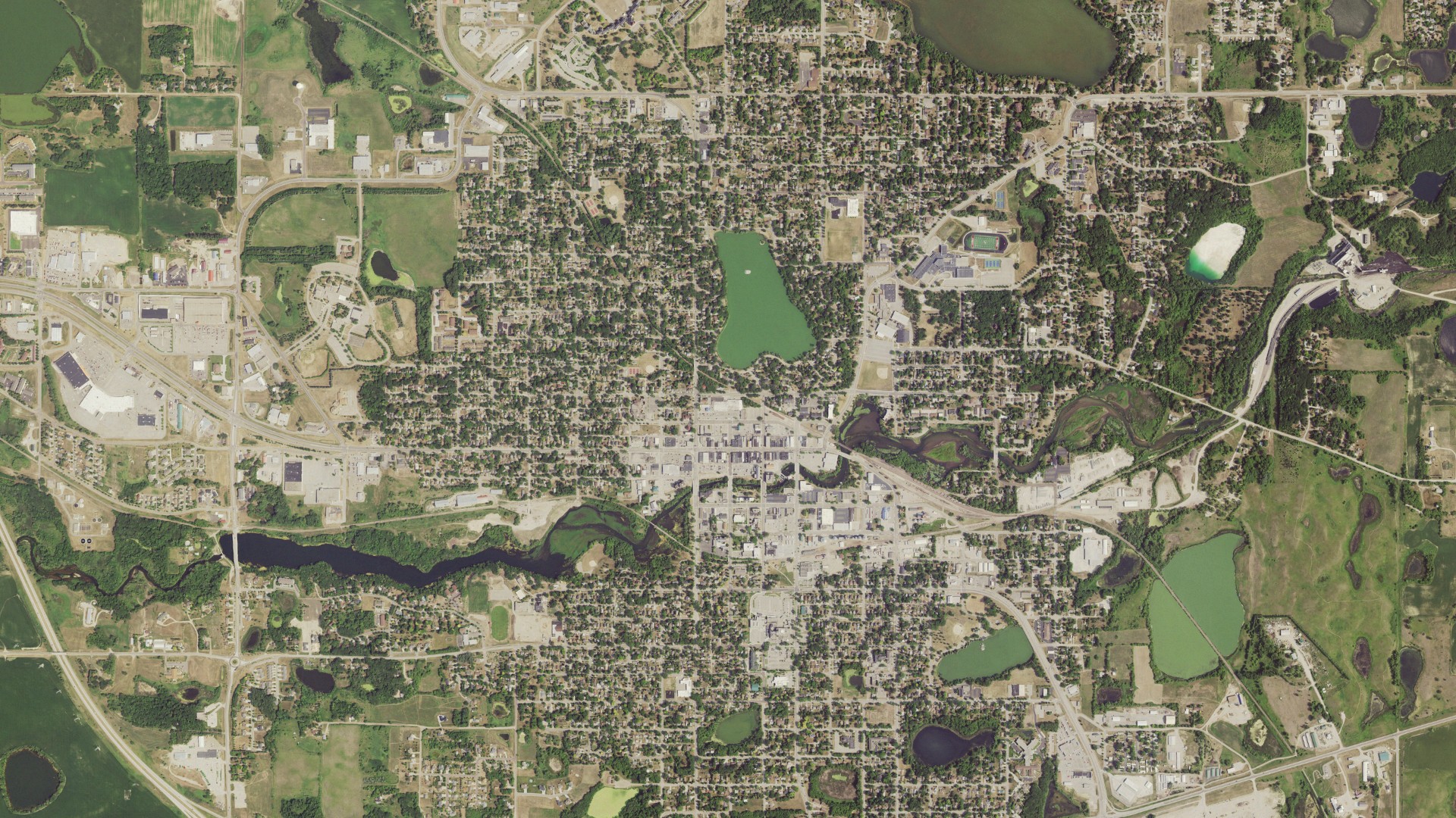 Aerial view of land around Fergus Falls, Minnesota