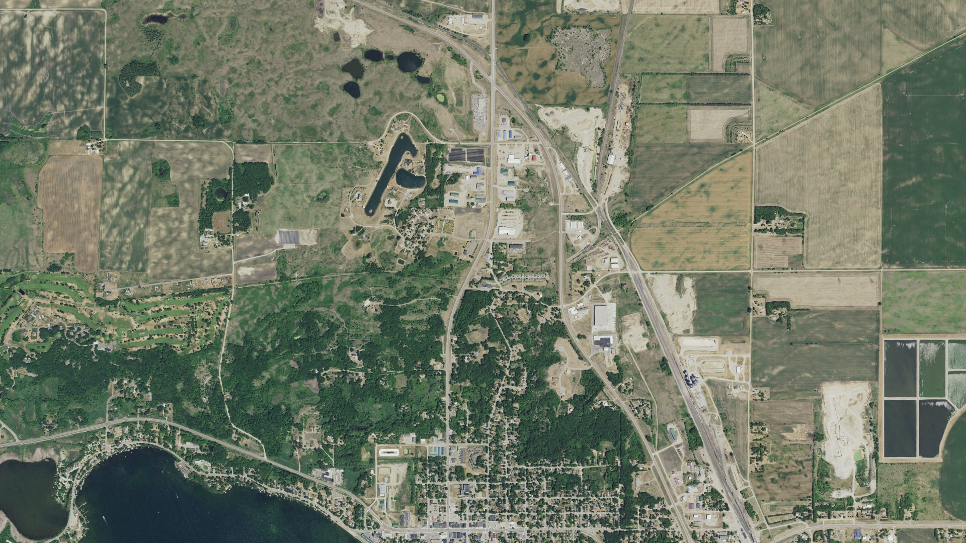 Aerial view of land around Glenwood, Minnesota