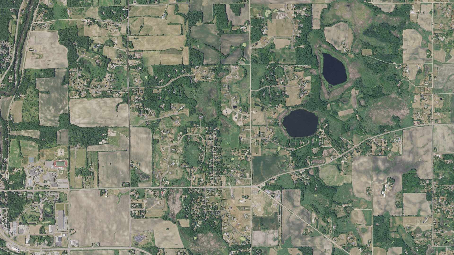Aerial view of land around Greenfield, Minnesota