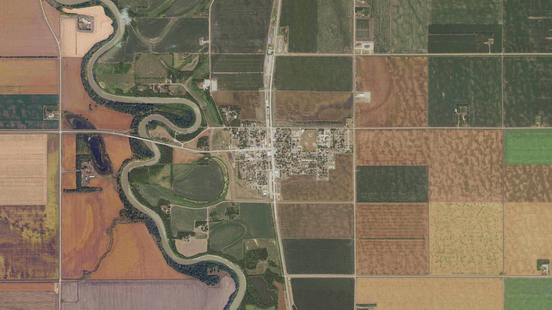 Aerial view of land around Halstad, Minnesota