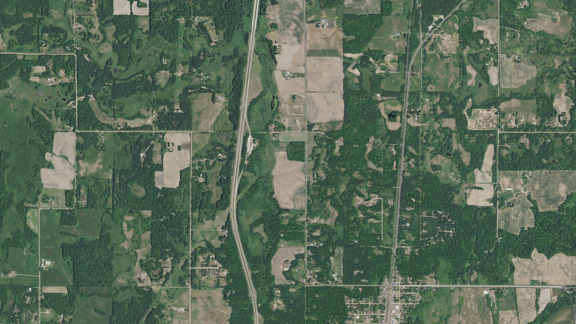 Aerial view of land around Harris, Minnesota