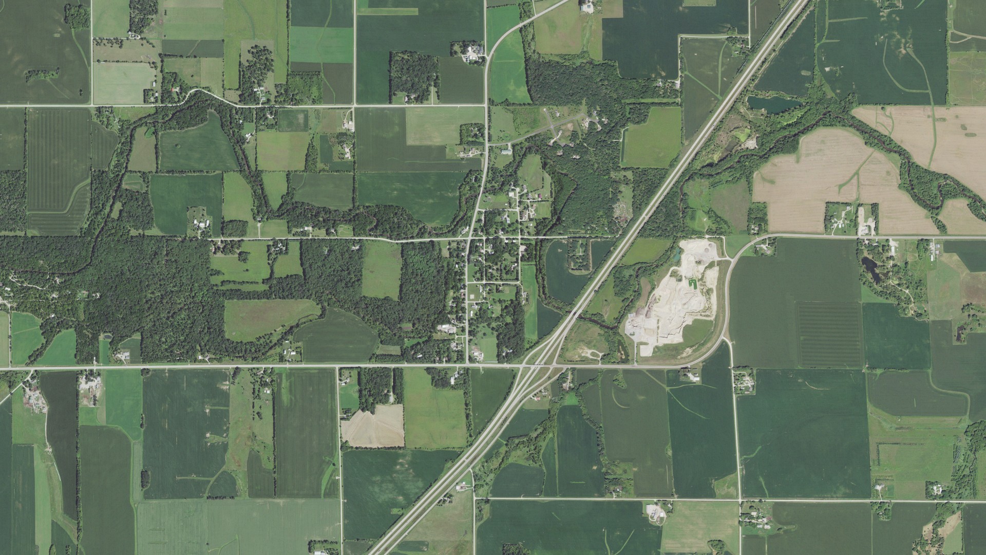 Natural-color aerial photograph of land around High Forest, Minnesota