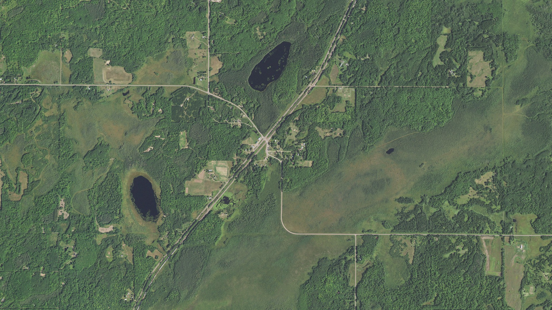 Aerial view of land around Kerrick, Minnesota