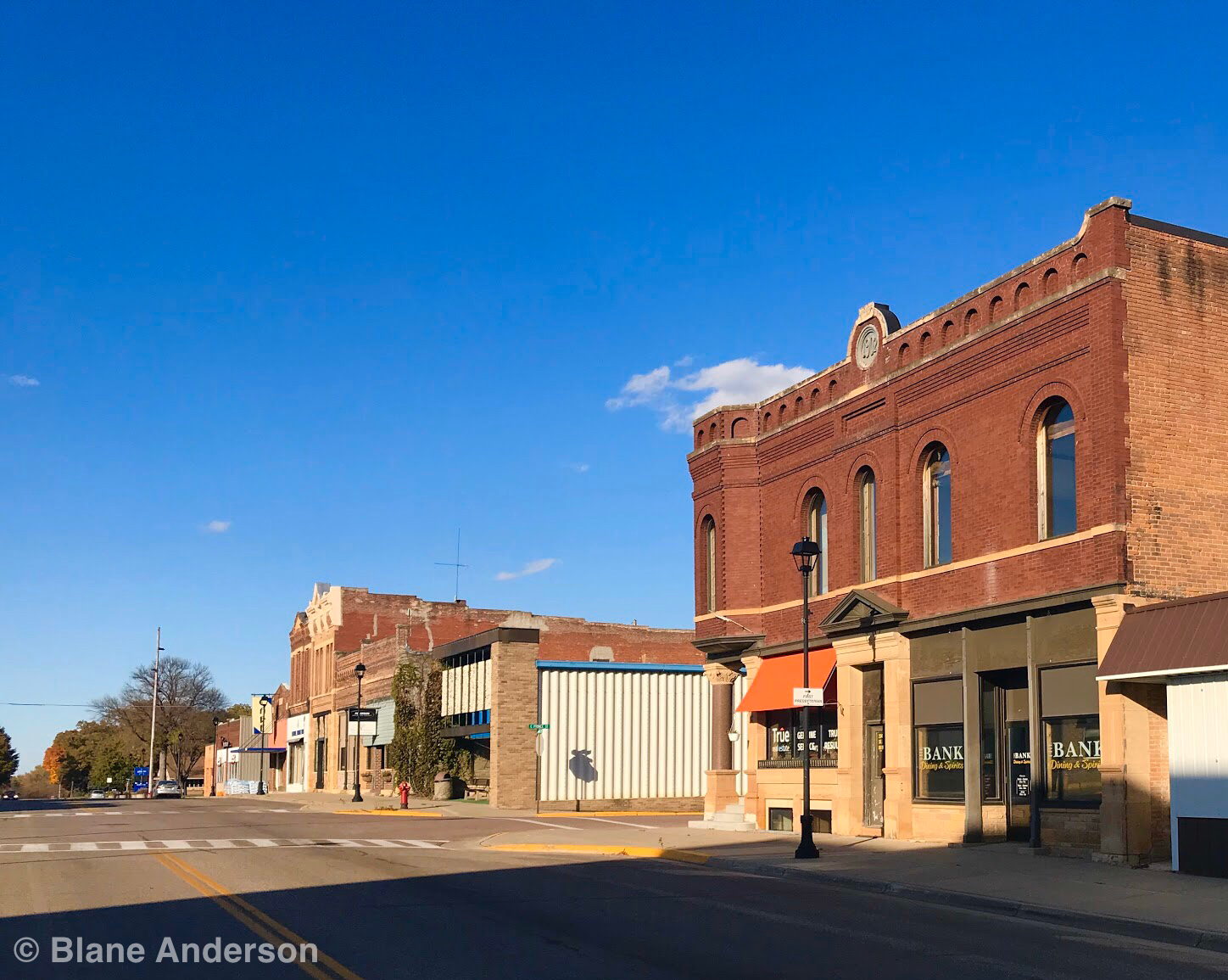 Photograph of the Main Street historical business block taken October 19, 2019 — Lake Crystal, Minnesota