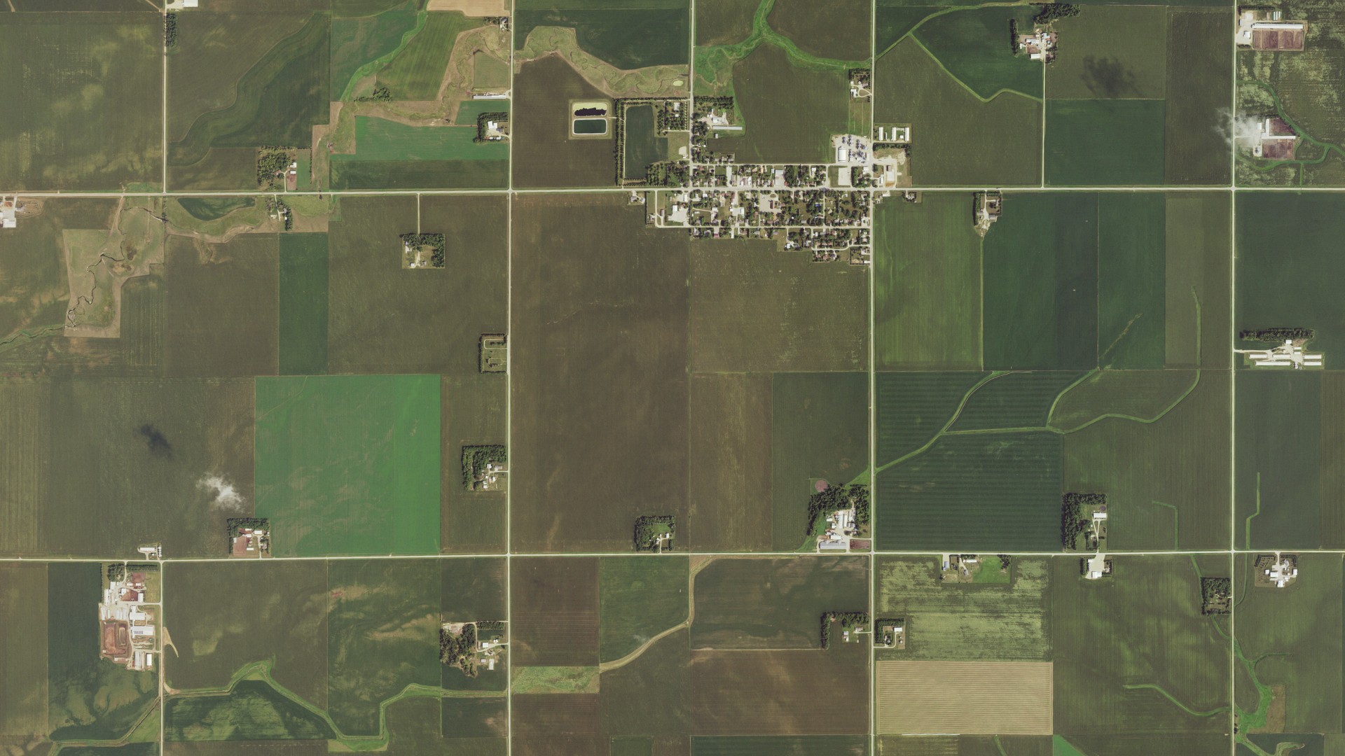 Aerial view of land around Leota, Minnesota