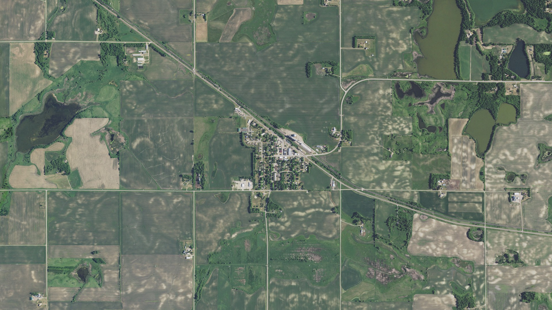 Natural-color aerial photograph of land around Lowry, Minnesota