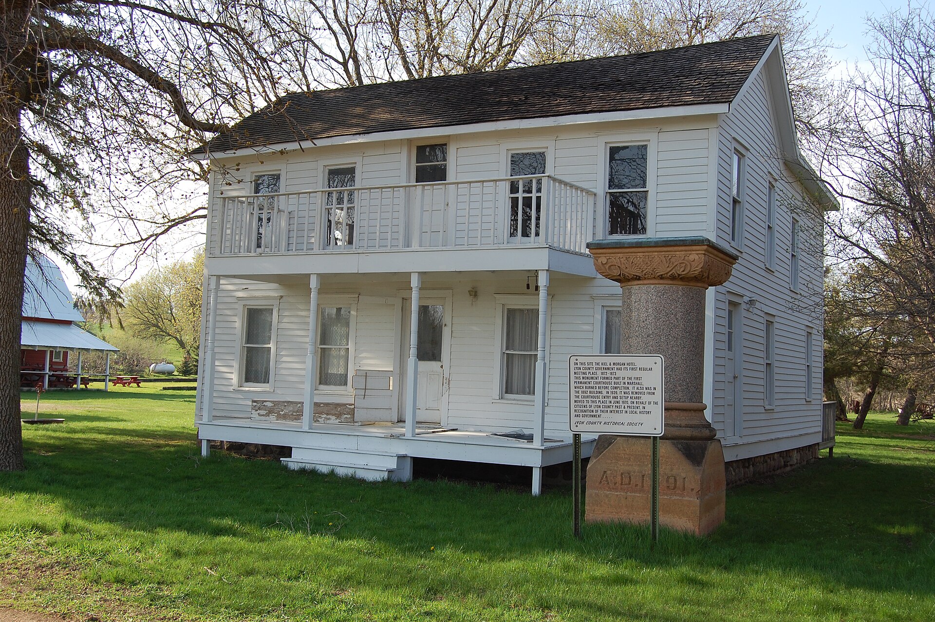 The Kiel and Morgan Hotel in Lynd, Minnesota was the building first used on a regular basis as the Lyon County Courthouse.