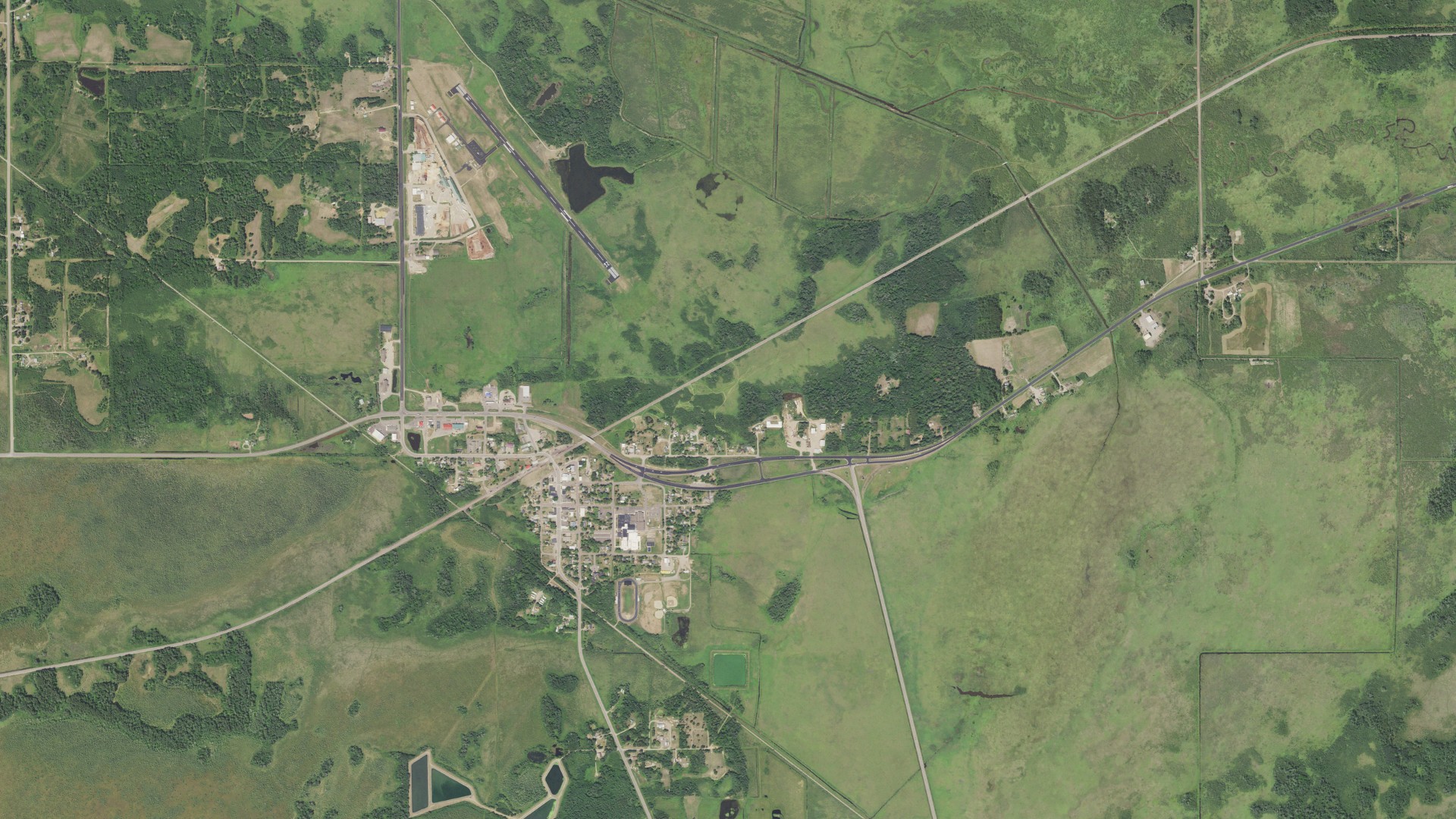 Natural-color aerial photograph of land around McGregor, Minnesota