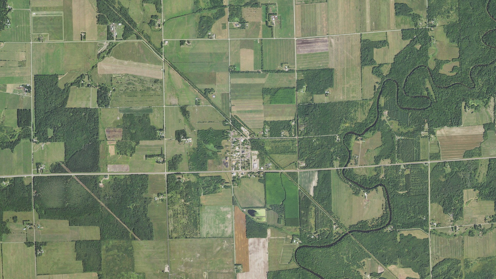 Aerial view of land around Meadowlands, Minnesota