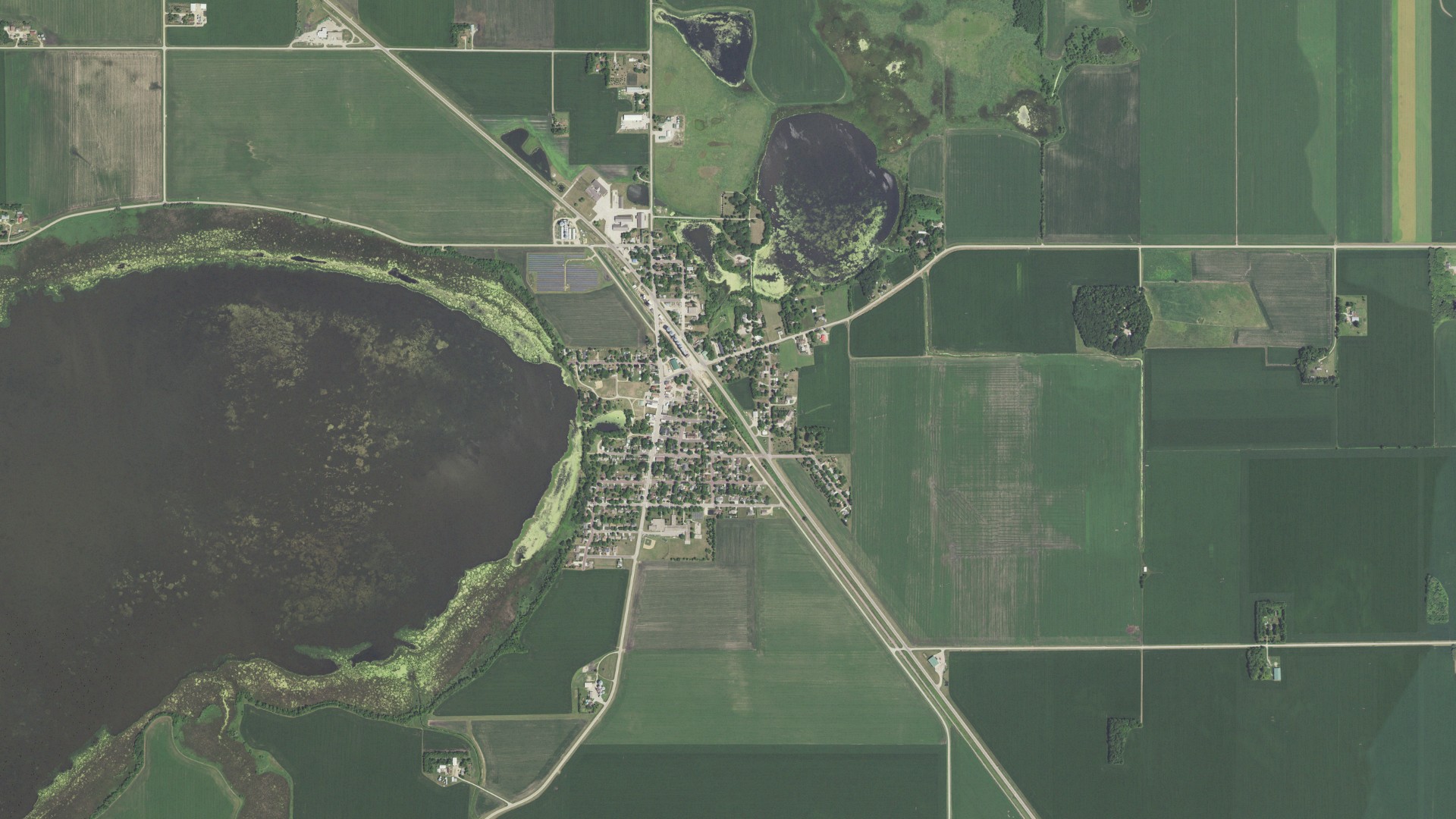 Aerial view of land around Minnesota Lake, Minnesota