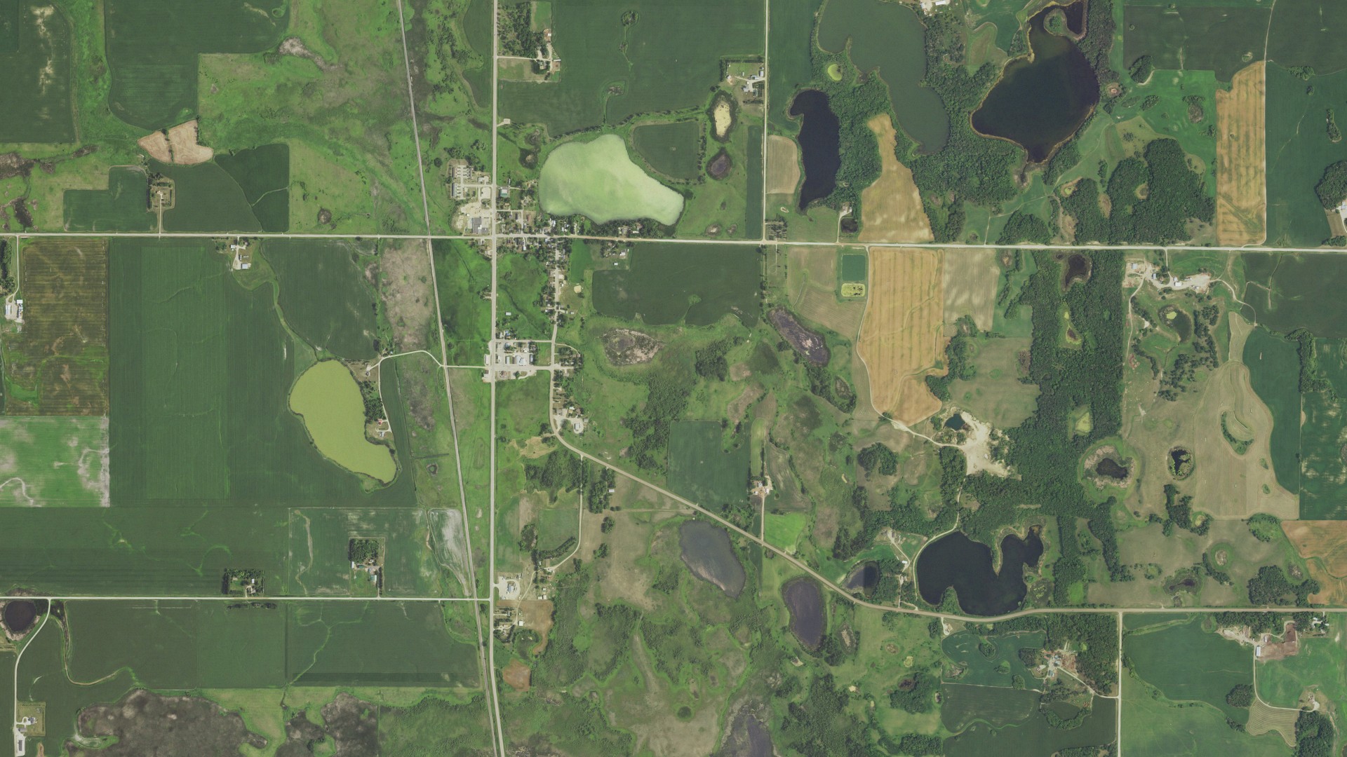 Aerial view of land around Ogema, Minnesota
