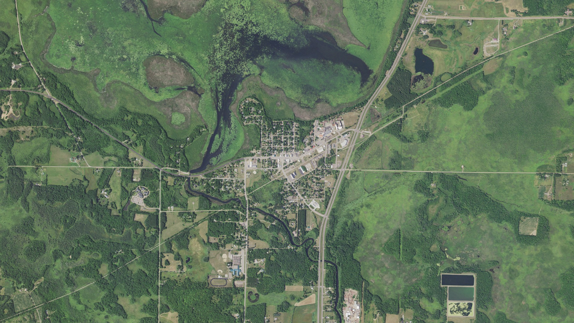 Aerial view of land around Onamia, Minnesota
