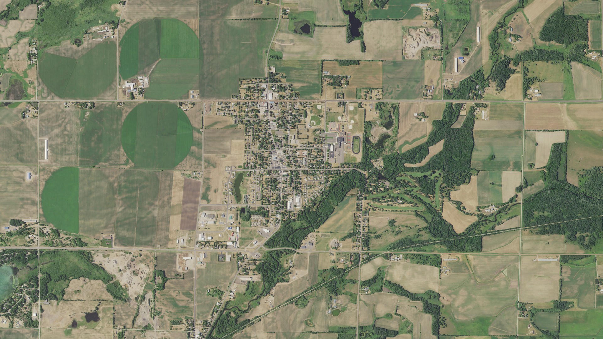 Aerial view of land around Pierz, Minnesota