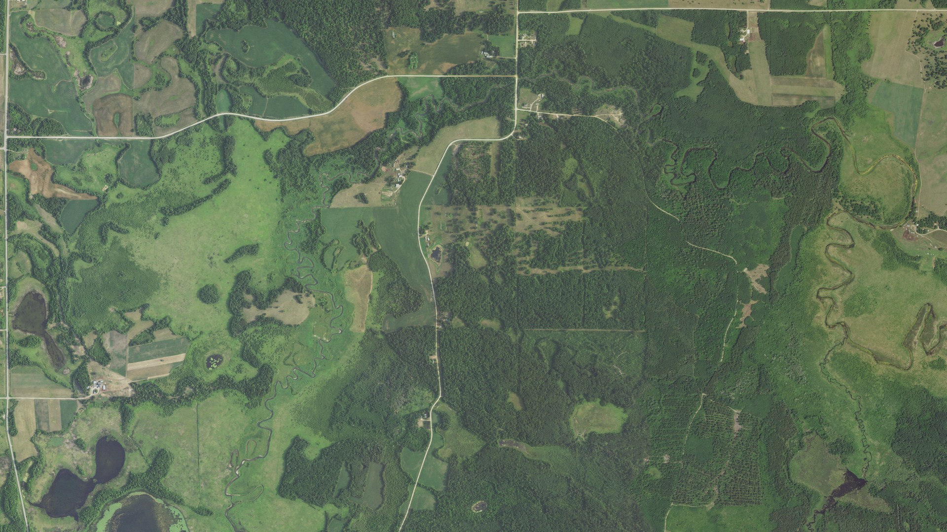 Natural-color aerial photograph of land around Pine Bend, Minnesota