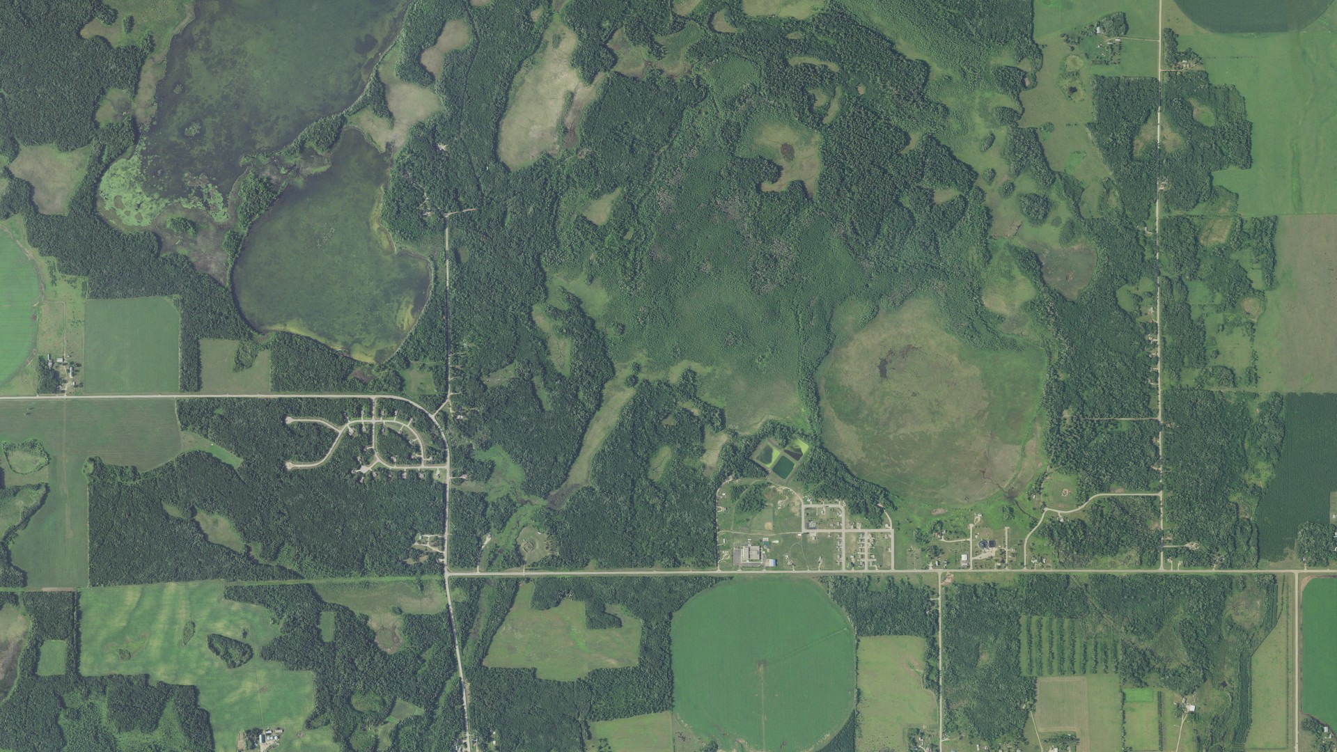 Aerial view of land around Pine Point, Minnesota