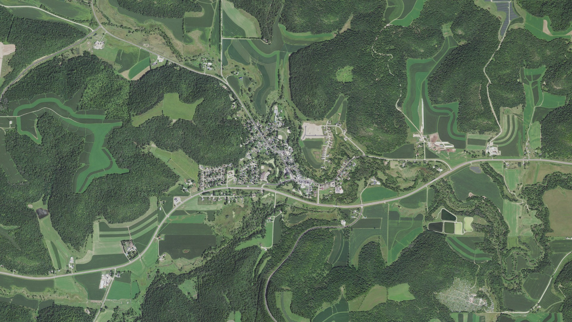 Aerial view of land around Rollingstone, Minnesota