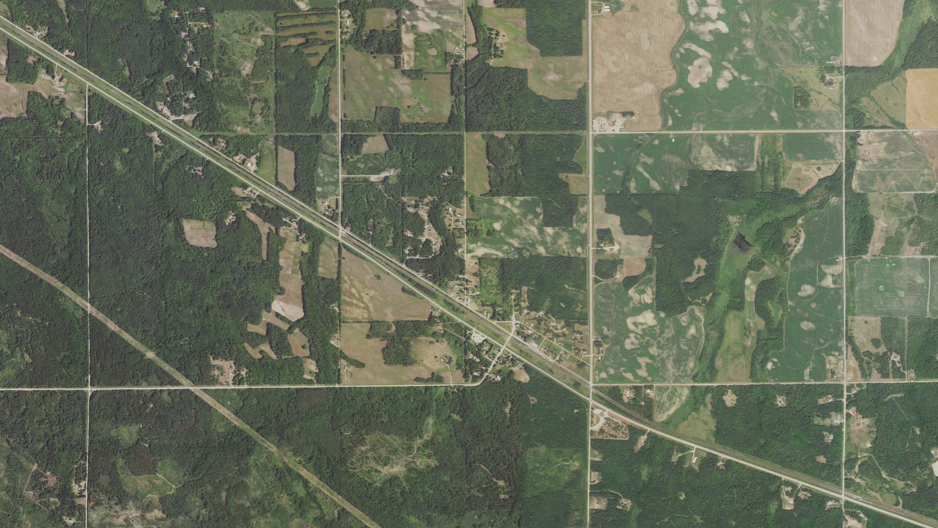 Aerial view of land around Roosevelt, Minnesota