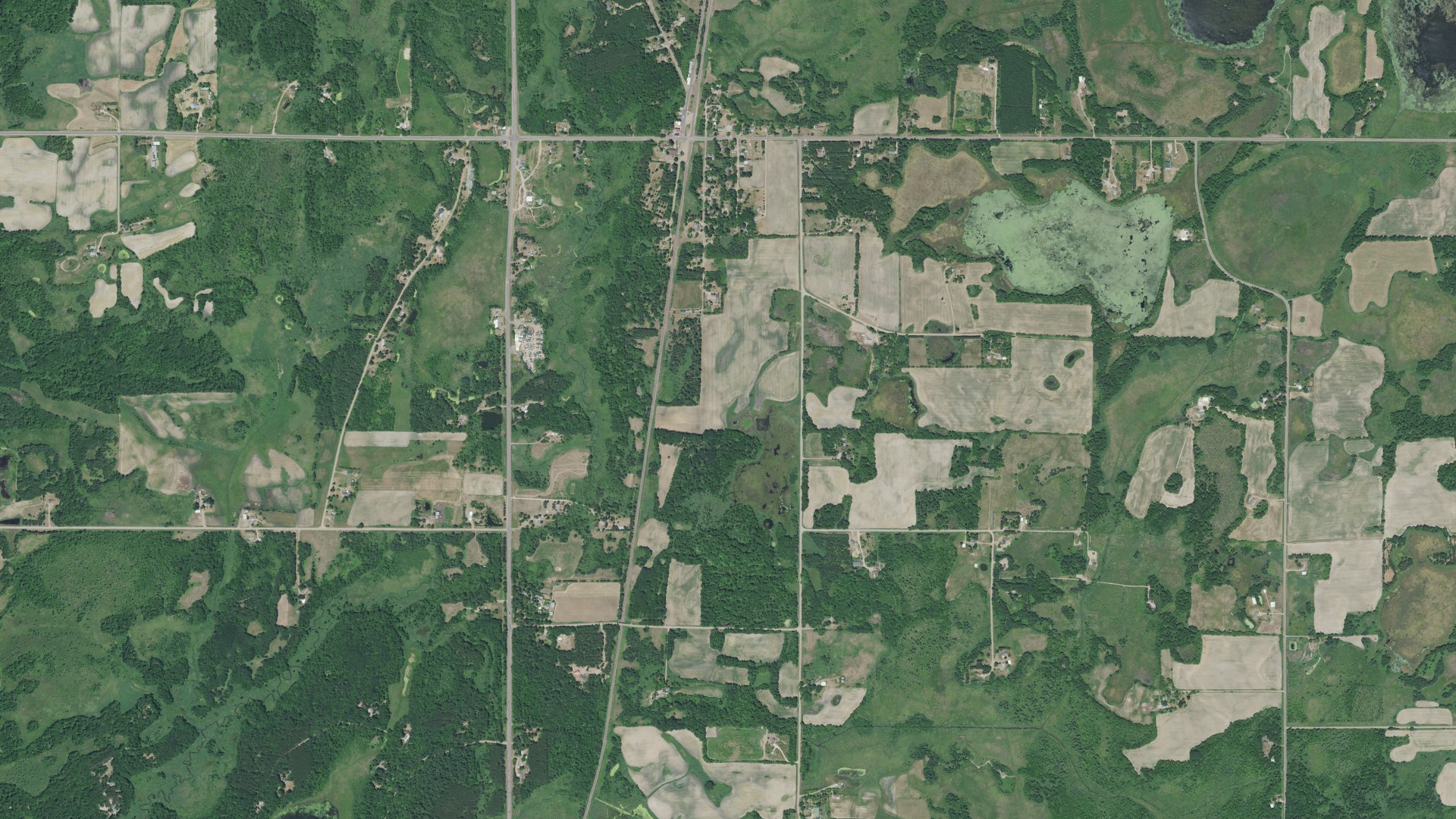 Aerial view of land around Stanchfield, Minnesota