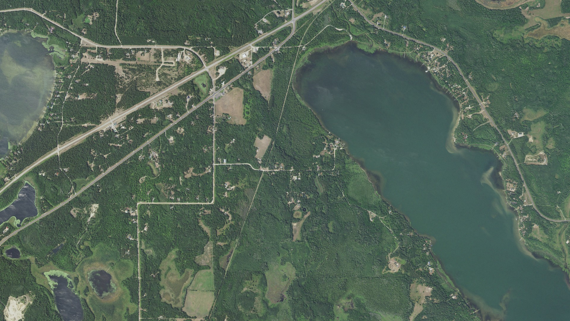 Aerial view of land around Turtle River, Minnesota