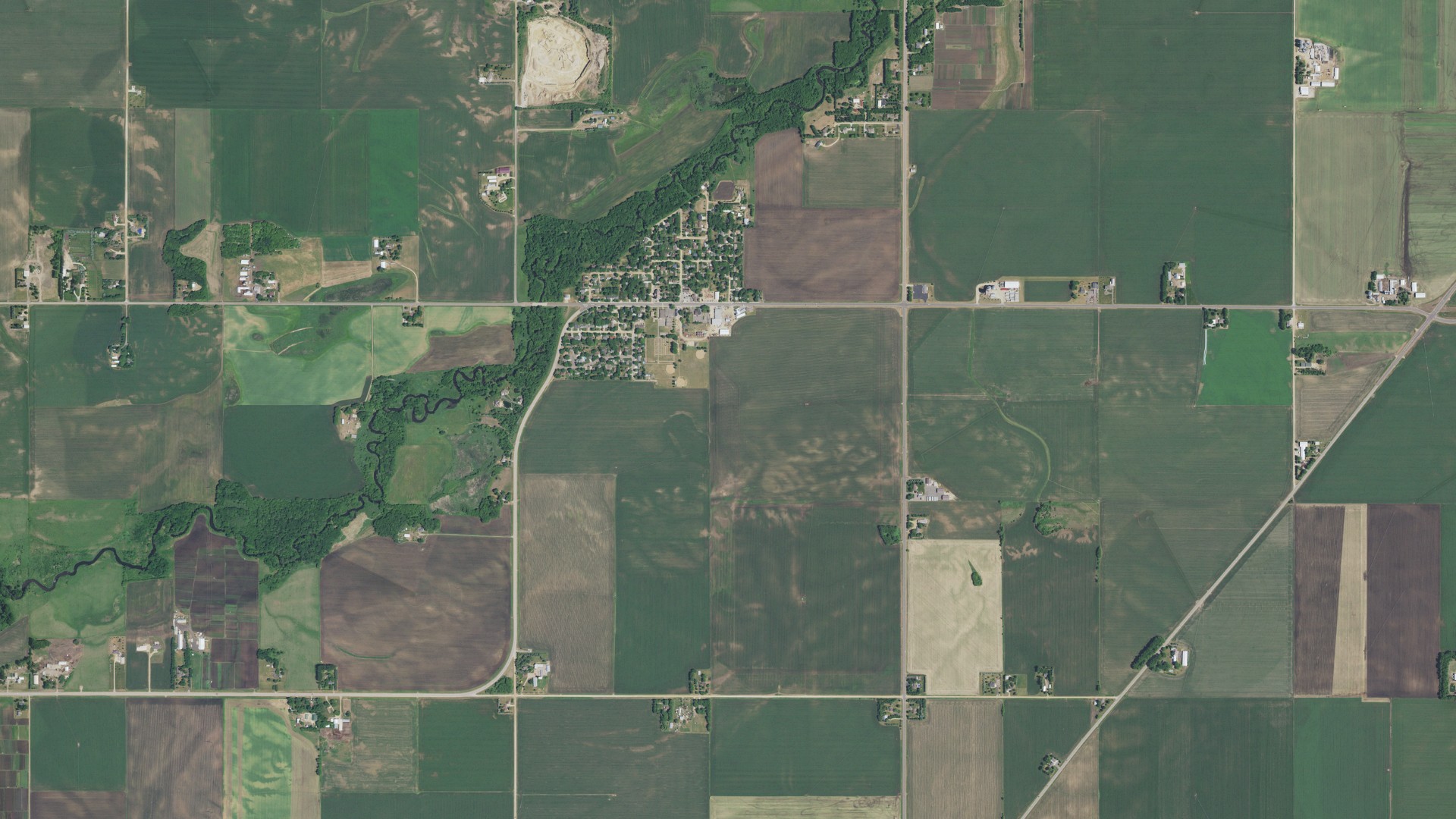 Natural-color aerial photograph of land around Vermillion, Minnesota