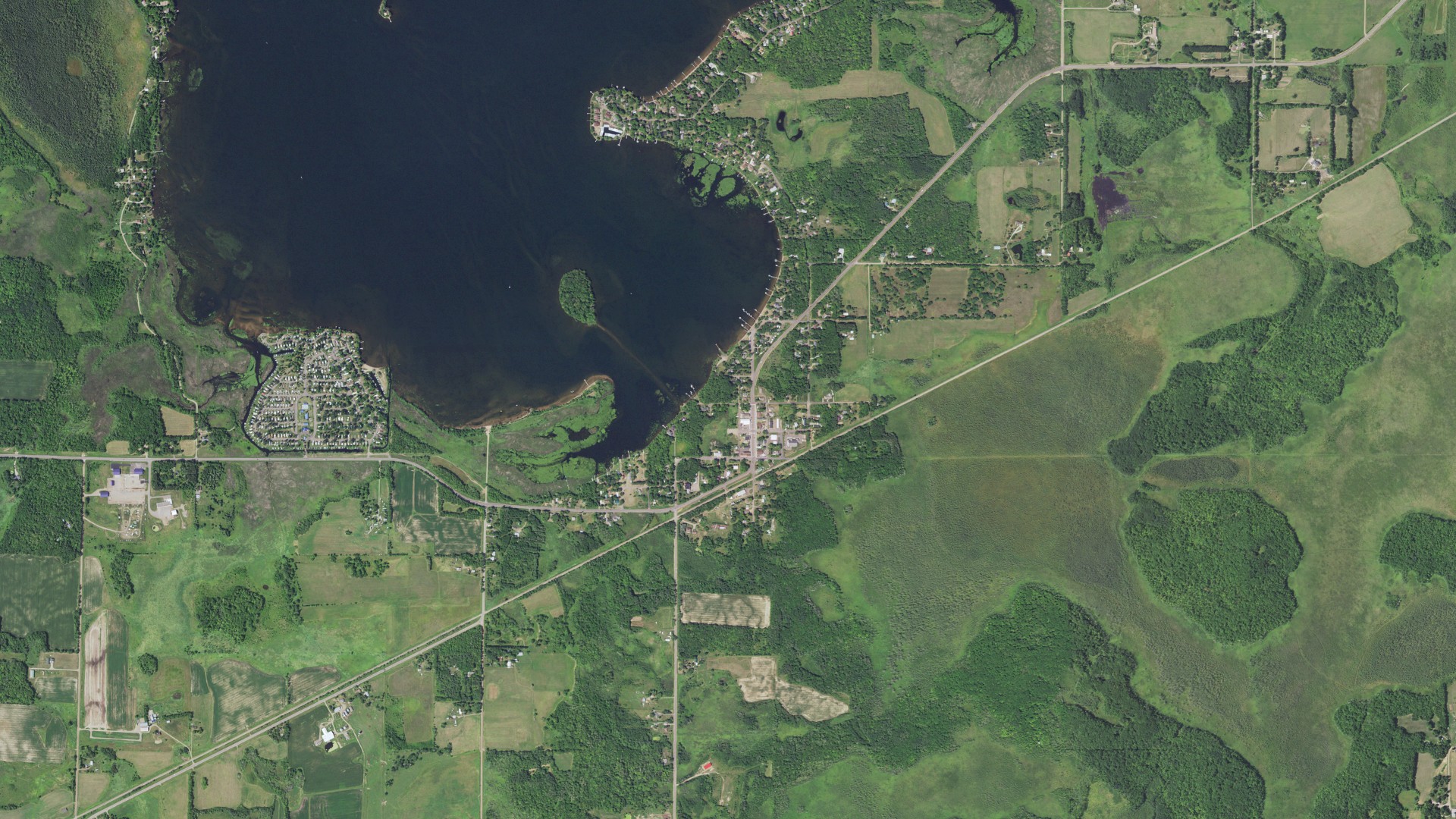 Natural-color aerial photograph of land around Wahkon, Minnesota
