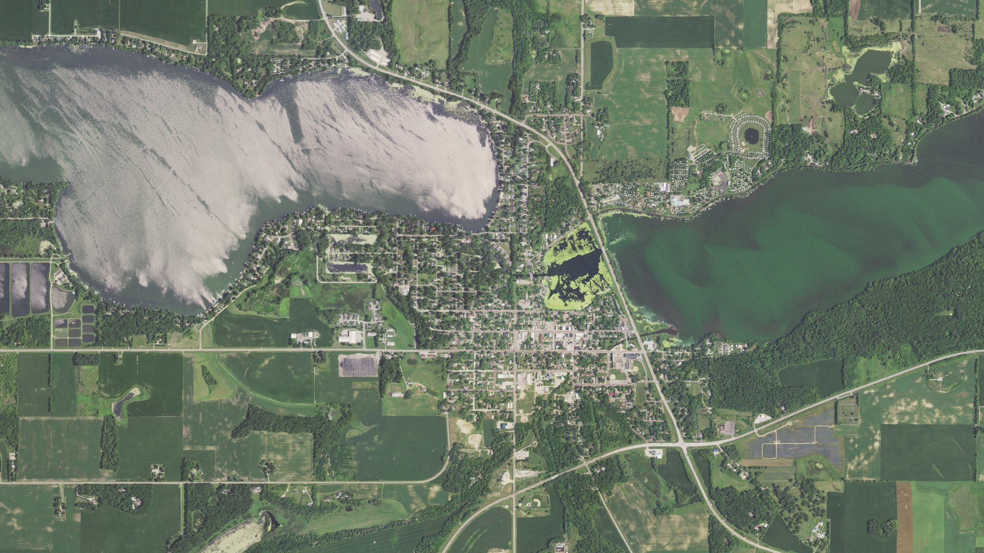 Aerial view of land around Waterville, Minnesota
