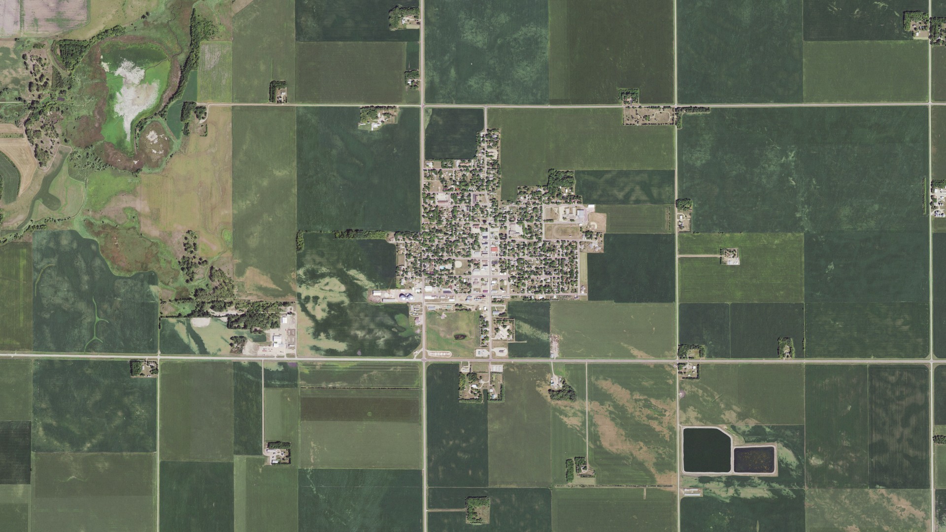 Aerial view of land around Westbrook, Minnesota