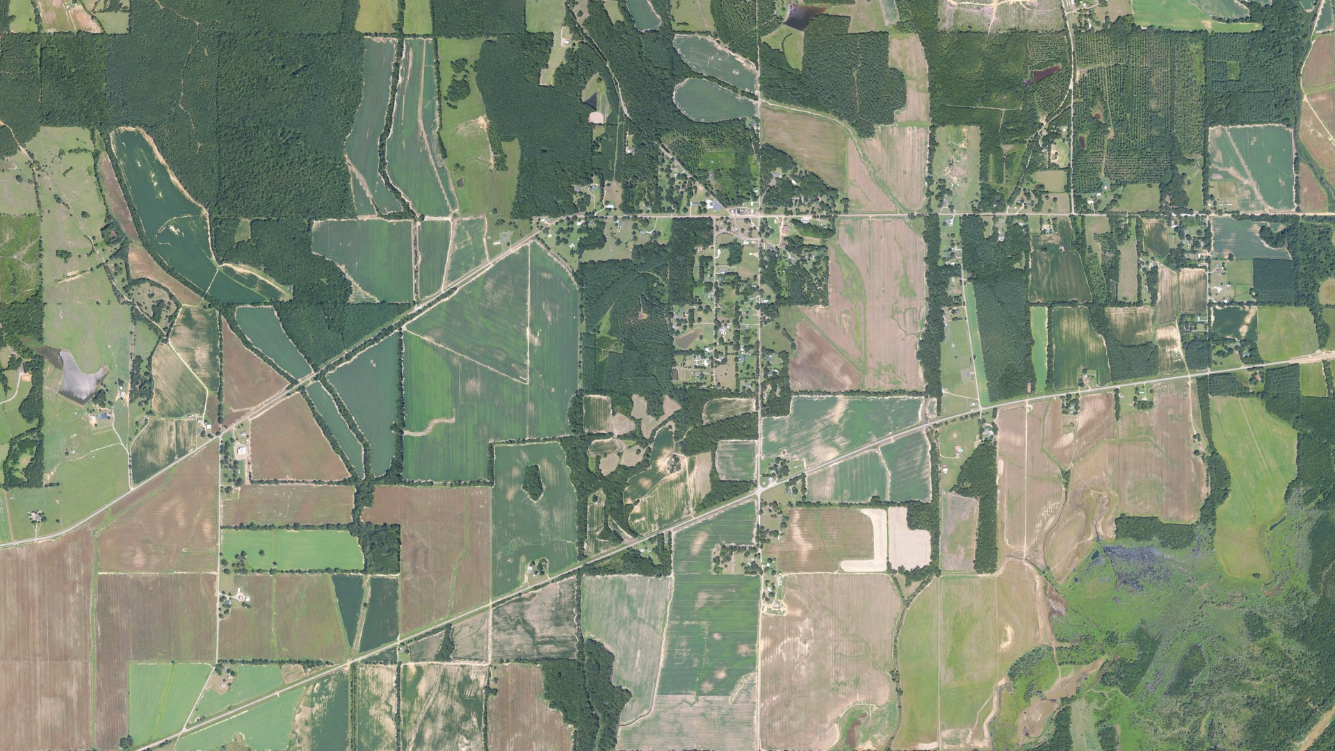 Natural-color aerial photograph of land around Big Creek, Mississippi