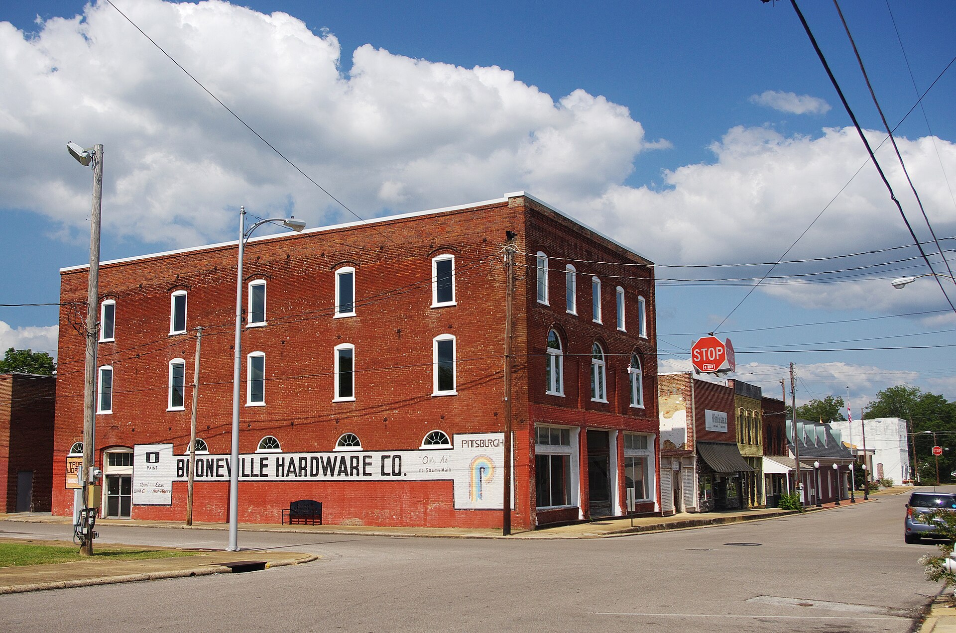 Booneville Hardware Company store along Main Street in Booneville, Mississippi, United States.