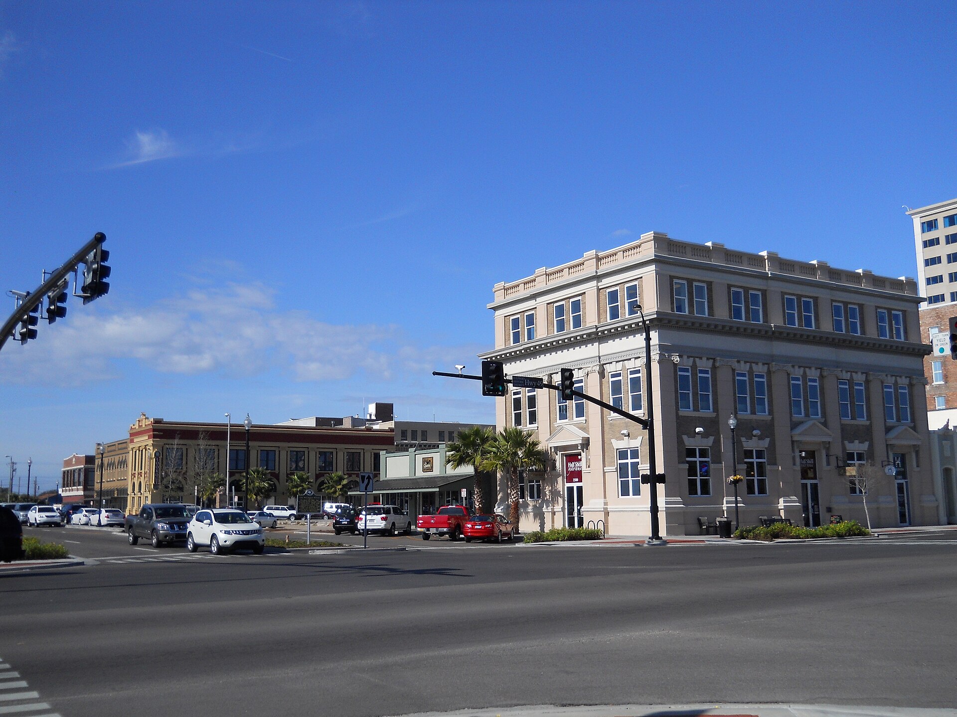 Northwest view of Gulfport Harbor Square Commercial Historic District taken from the intersection of 25th Avenue and 13th Street, Gulfport, Mississippi, USA.