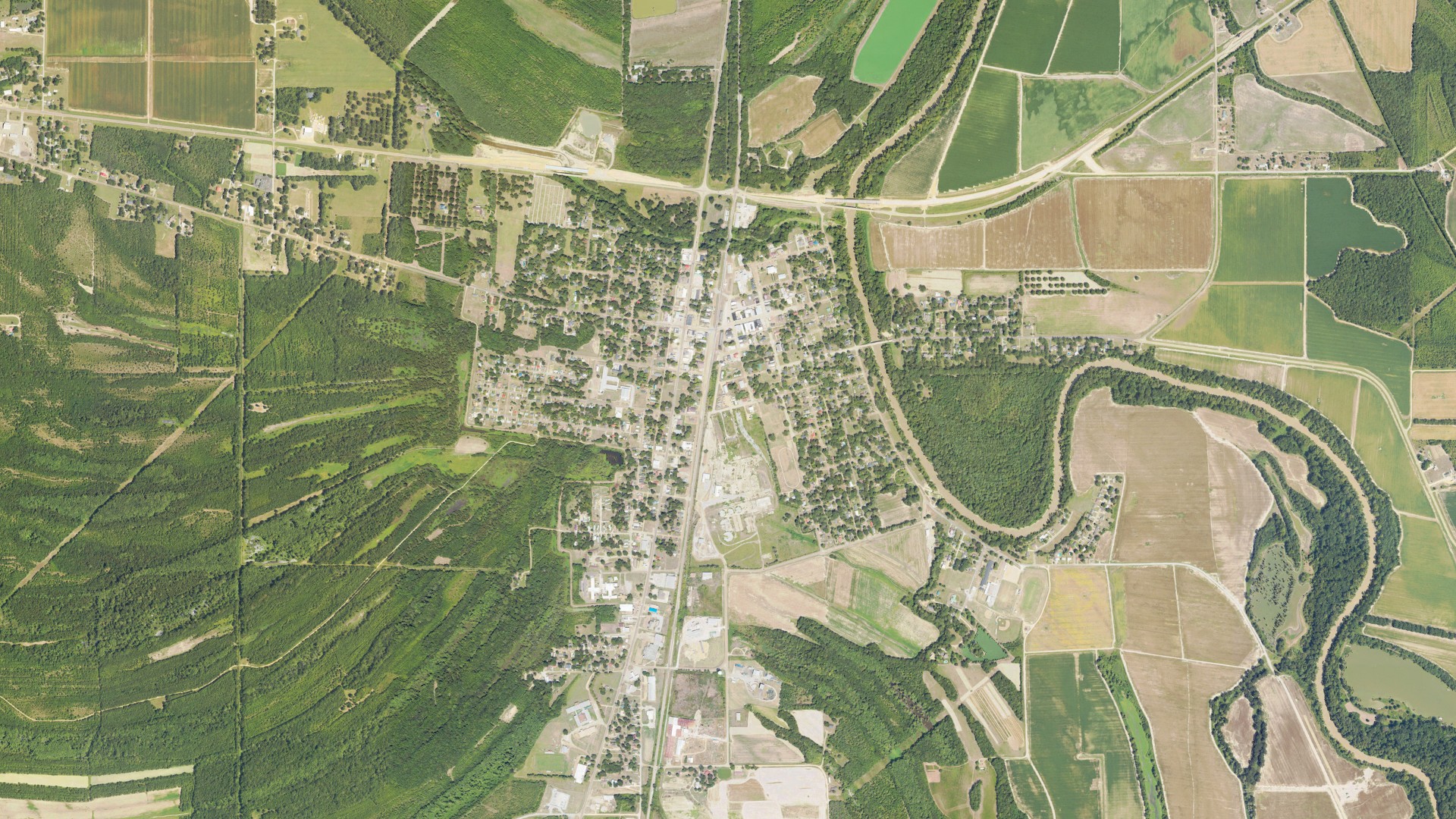 Natural-color aerial photograph of land around Marks, Mississippi