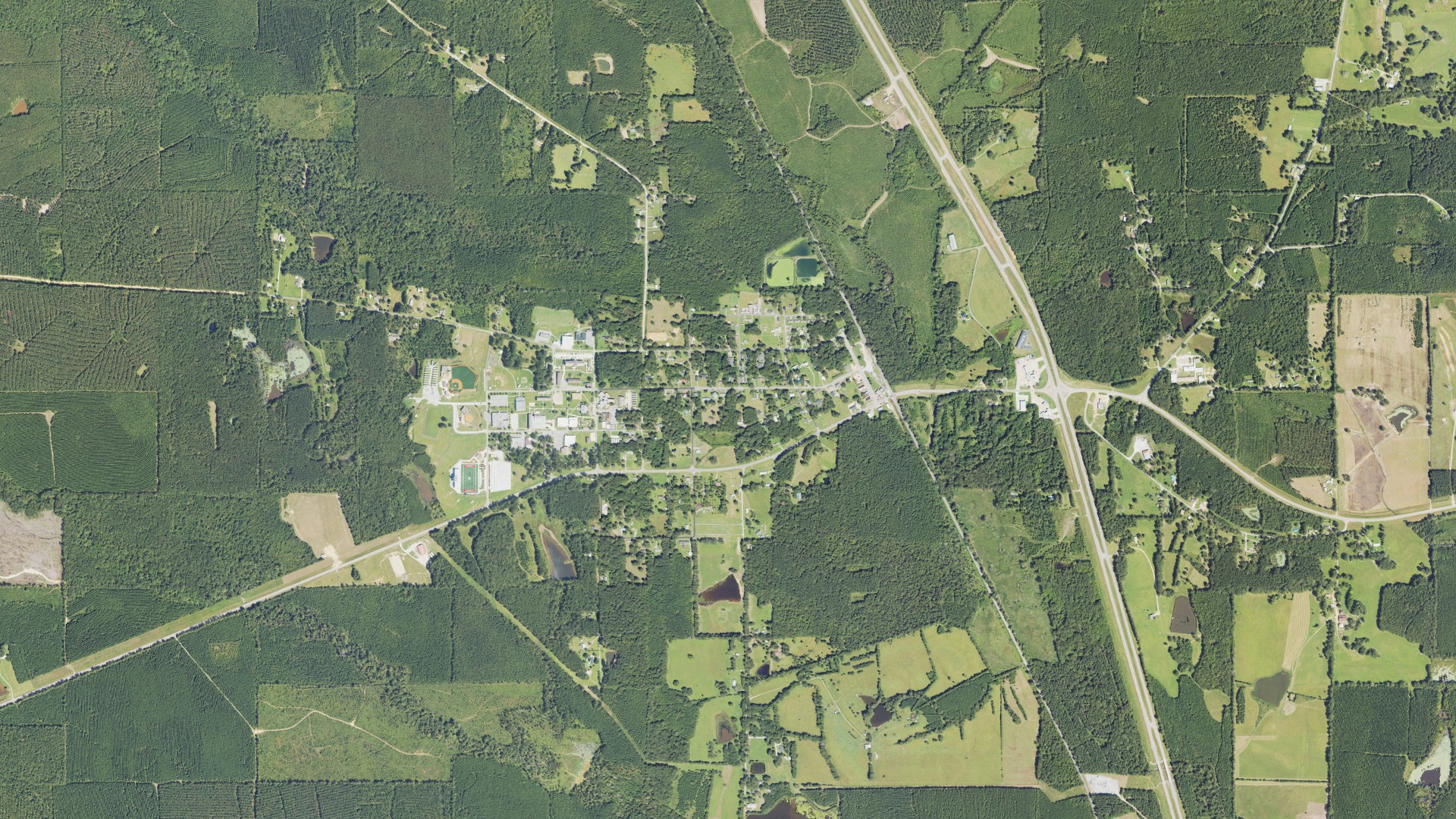 Natural-color aerial photograph of land around Scooba, Mississippi