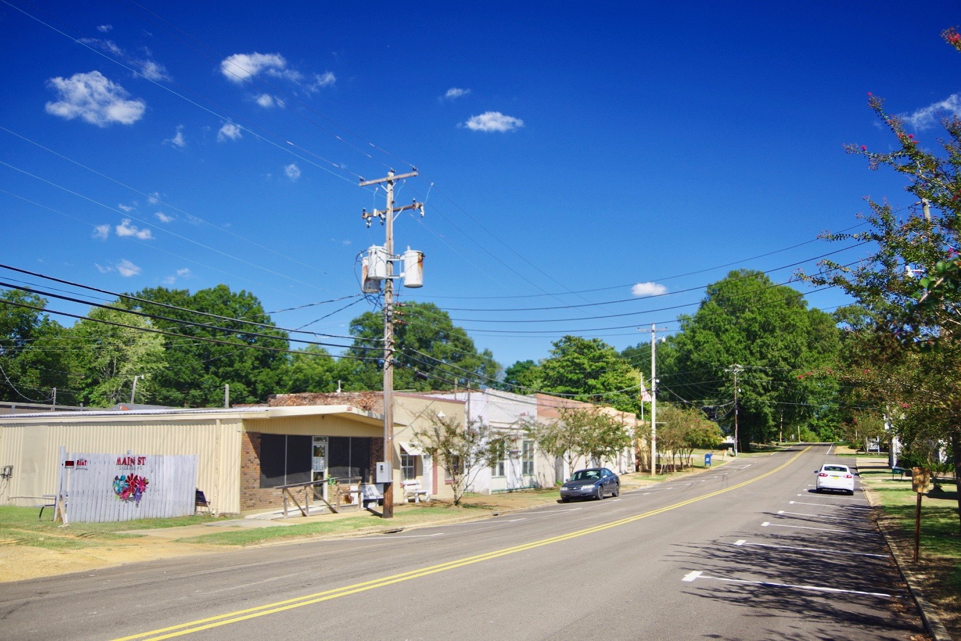 Buildings along Main Street in Sherman, Mississippi, United States.