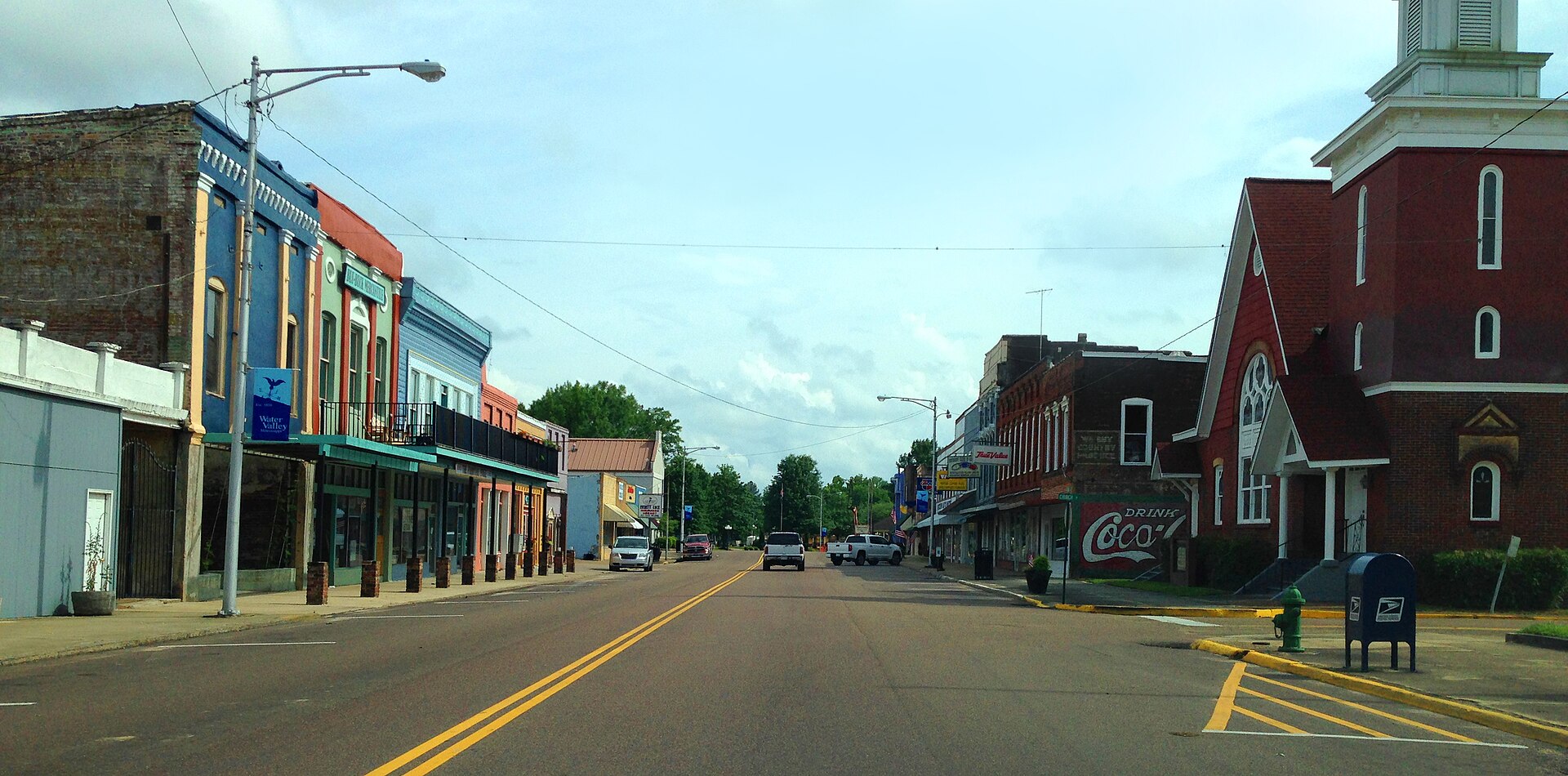 Looking south on Main Street in Water Valley, Mississippi.