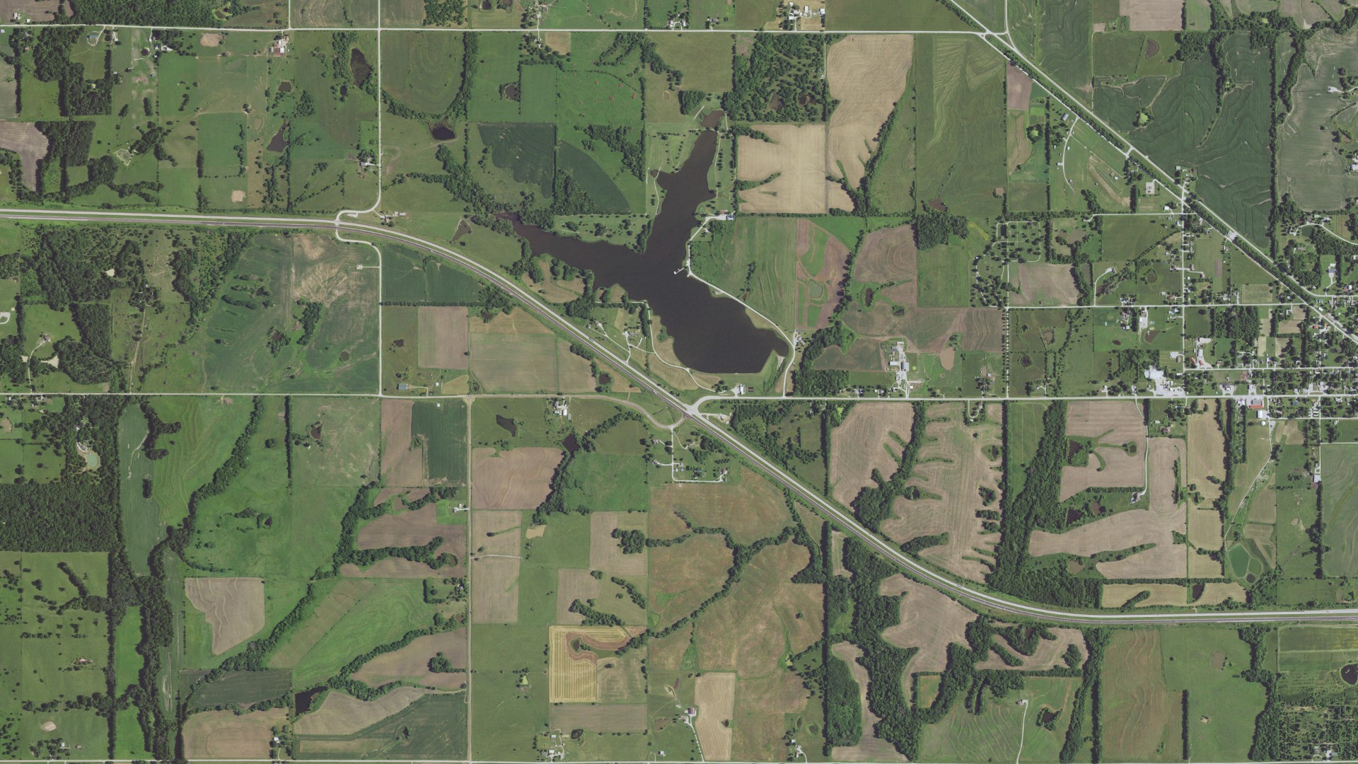 Aerial view of land around Hamilton, Missouri