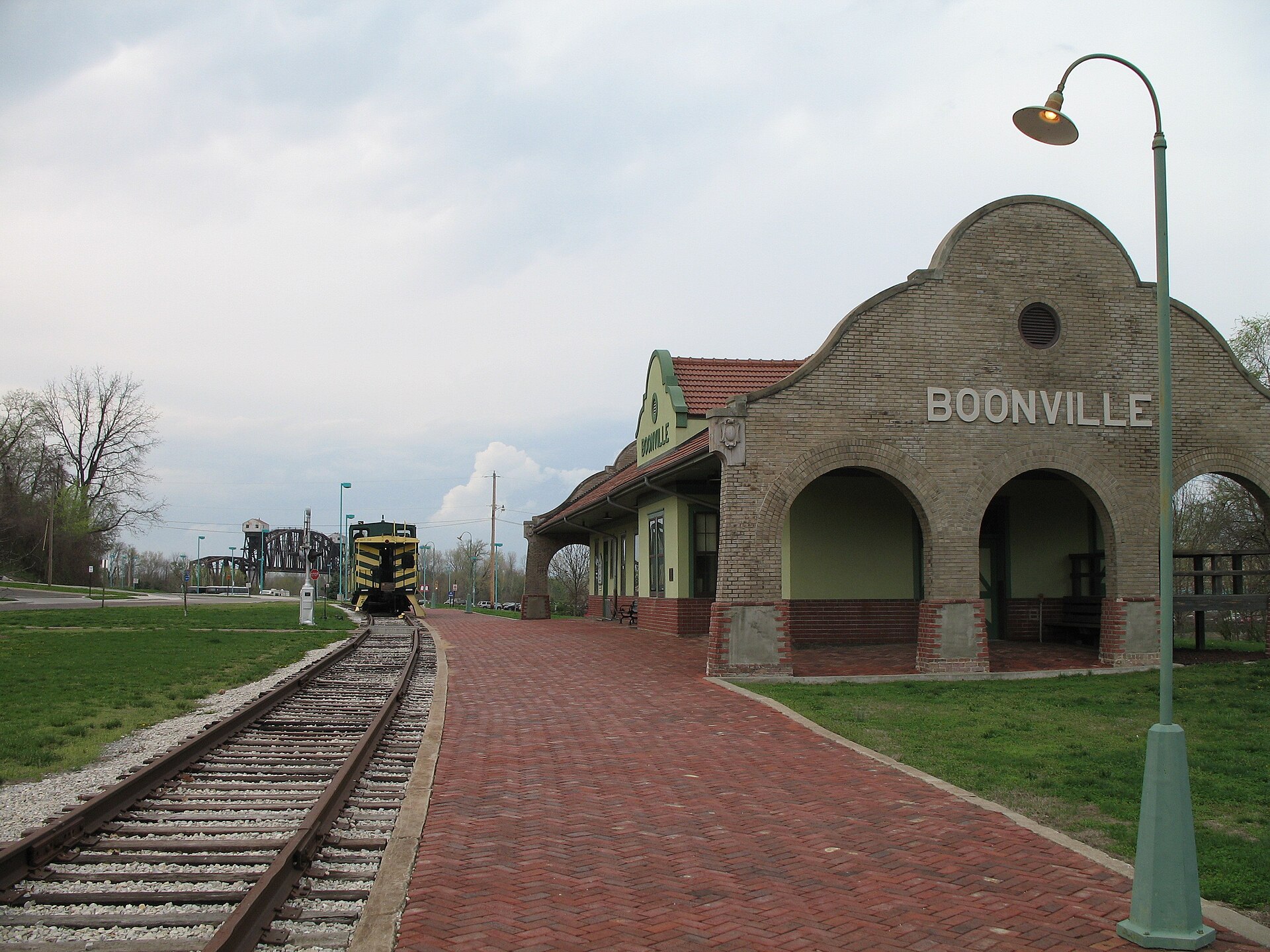 MKT Bridge with the Boonville train station on the KATY Trail in the foreground. Photo by poster in March 2007. — Missouri