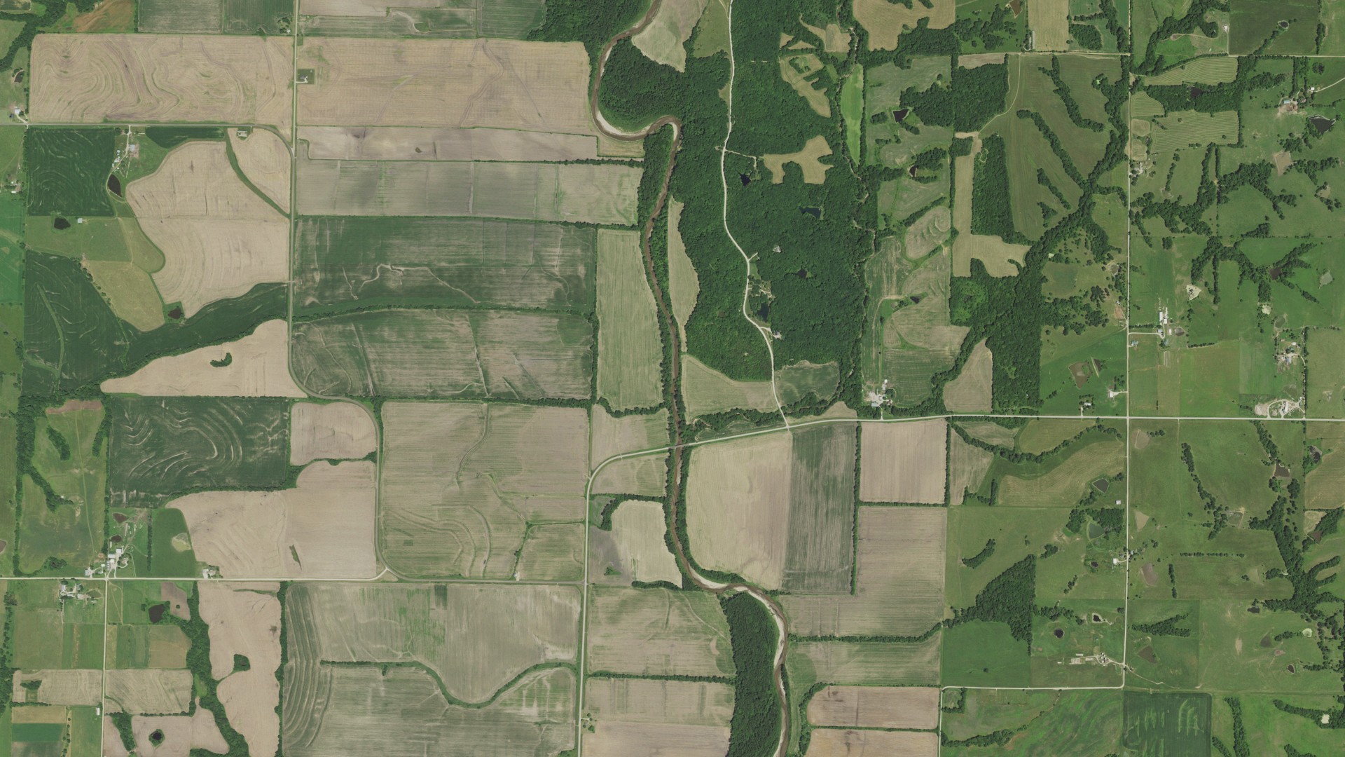 Aerial view of land around Wilson, Missouri