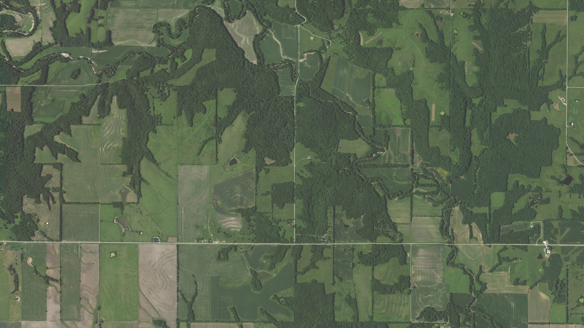 Aerial view of land around Sugar Creek, Missouri