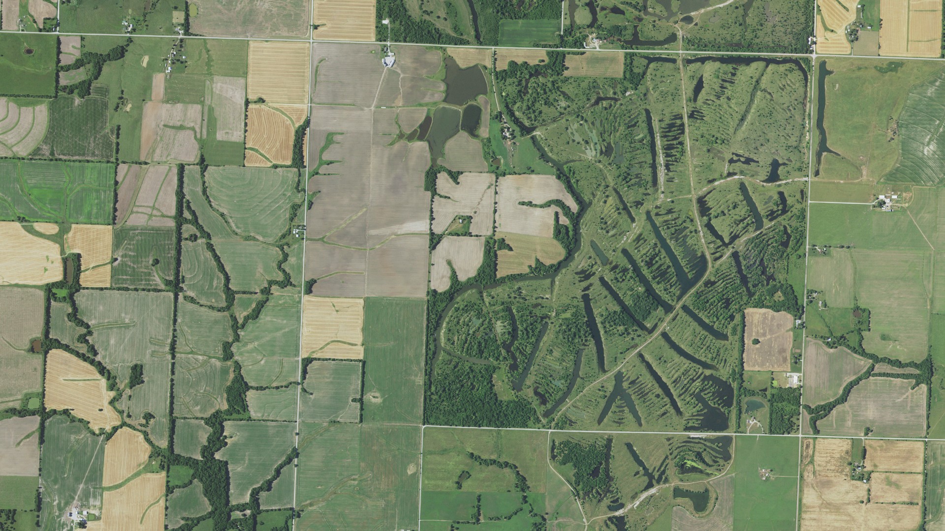 Aerial view of land around Davis, Missouri