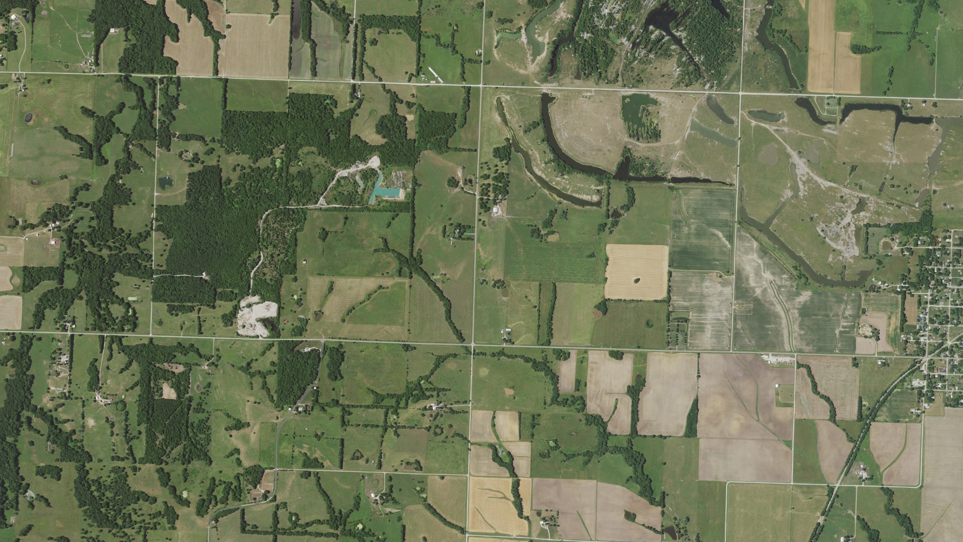 Aerial view of land around Deepwater, Missouri