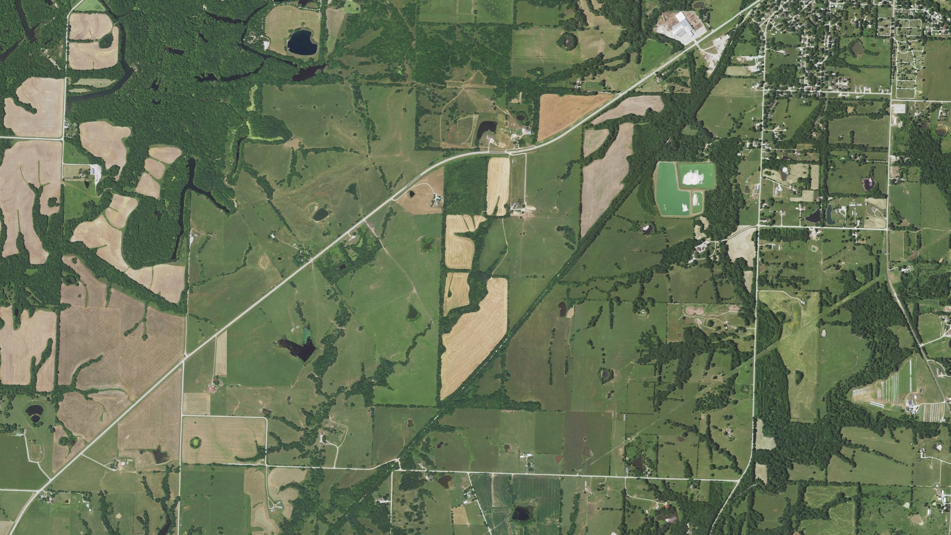 Aerial view of land around Windsor, Missouri