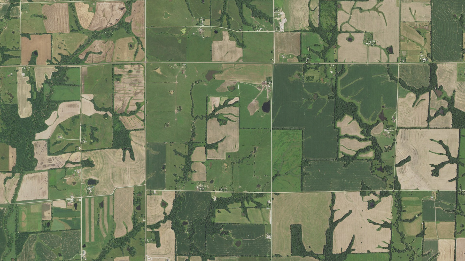 Aerial view of land around Clay, Missouri