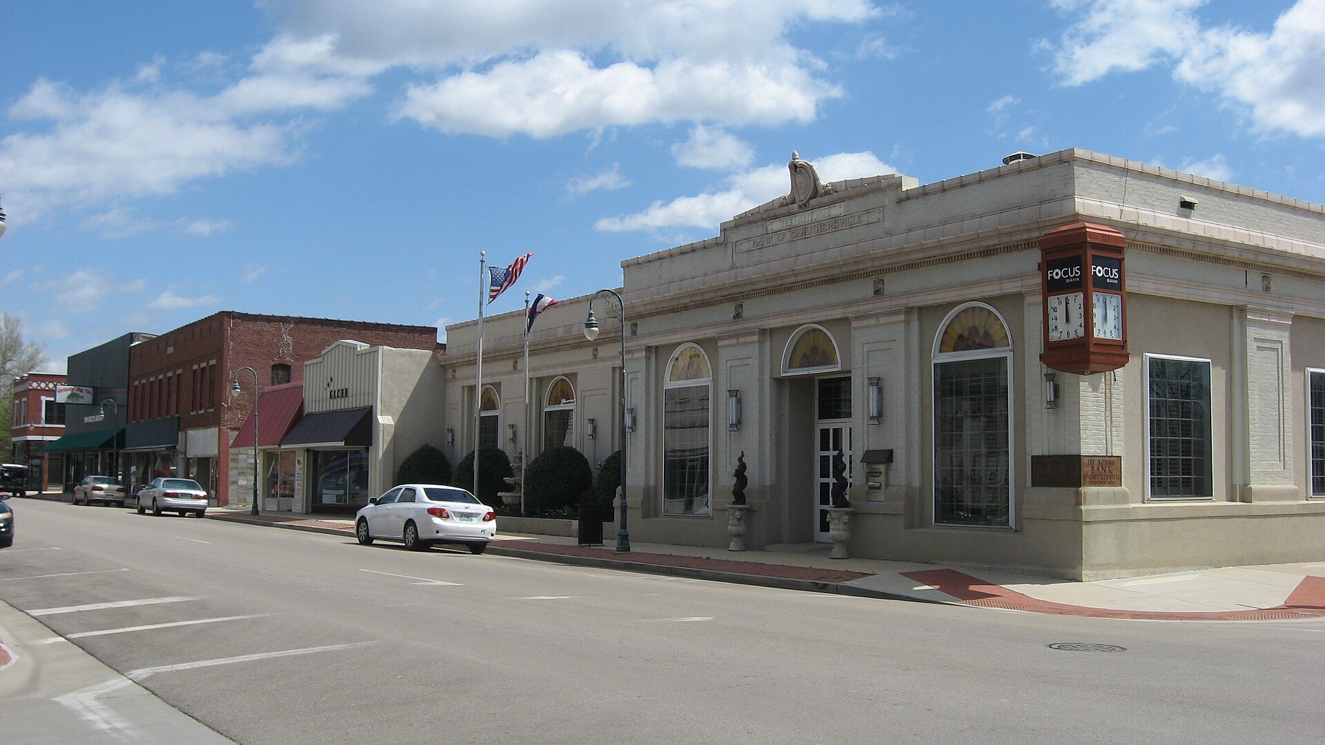 Buildings on the eastern side of Ward Avenue north of the Fourth Street intersection in downtown Caruthersville, Missouri, United States.