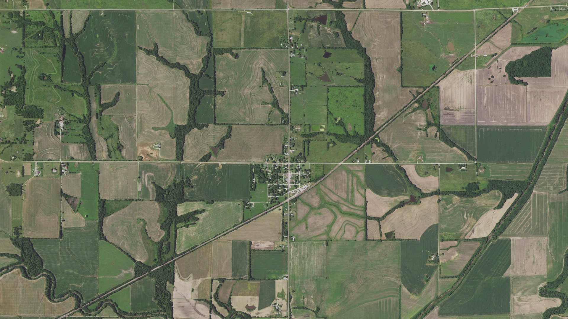 Aerial view of land around Monroe, Missouri