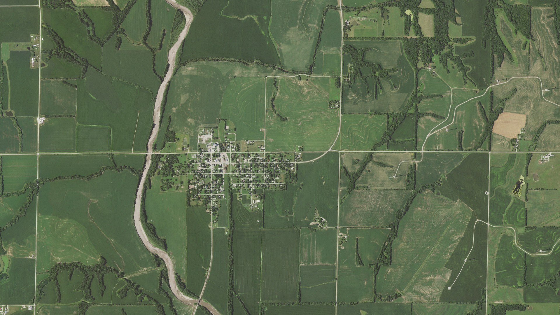 Aerial view of land around Monroe, Missouri